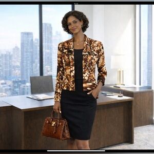 Kim Rogers Animal Print One-Piece Top Attached Black Camisole Workwear